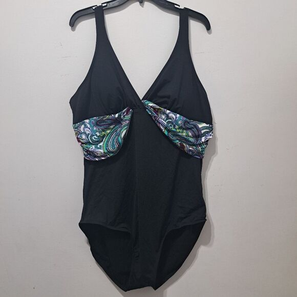 Ann Cole Essentials One Piece Swimsuit Summer Black Multi Color Size 16 NWT - Picture 14 of 14